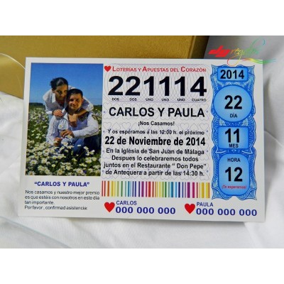 Invitación de Bodas Modelo Décimo de Lotería