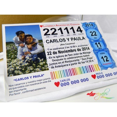 Invitación de Bodas Modelo Décimo de Lotería