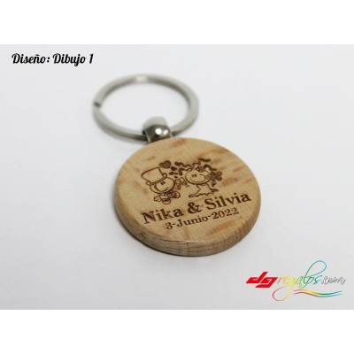 LLavero circular de madera personalizado grabado a láser