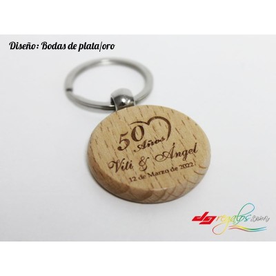 LLavero circular de madera personalizado grabado a láser