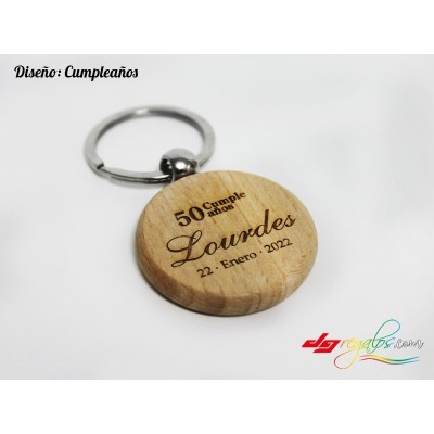 LLavero circular de madera personalizado grabado a láser