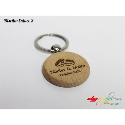 LLavero circular de madera personalizado grabado a láser