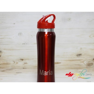 Bidón o botella termo de acero inoxidable grabado a láser ideal para escapadas o el gimnasio
