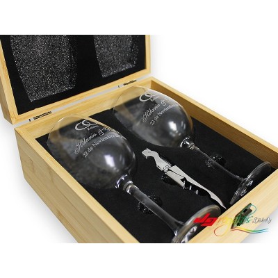 Pack de Copas de Vino Personalizadas en estuche de madera (Enólogo)