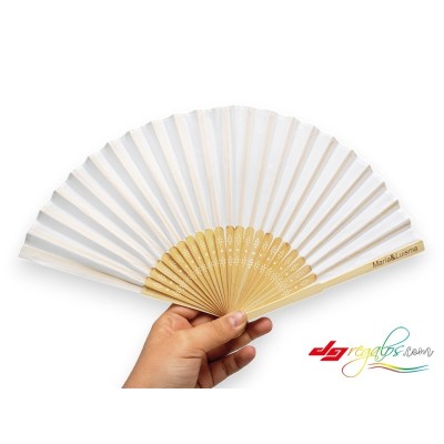 Abanico Blanco Personalizado con Varillas de Madera – Ideal para Bodas, Comuniones y Eventos Especiales
