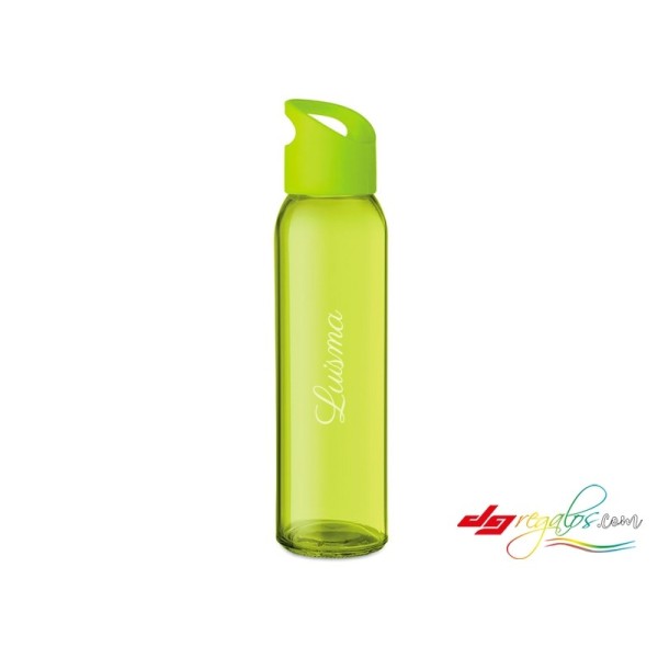 Botella de Vidrio con Tapa Hermética y Asa para Colgar Libre de BPA y Fugas (Color Lima)